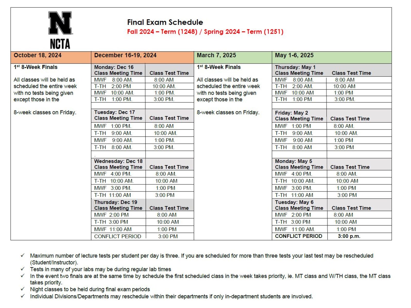 Unl Final Exam Schedule Fall 2025